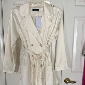 AKIRA Sz M Ivory Satin Trench Coat NWT